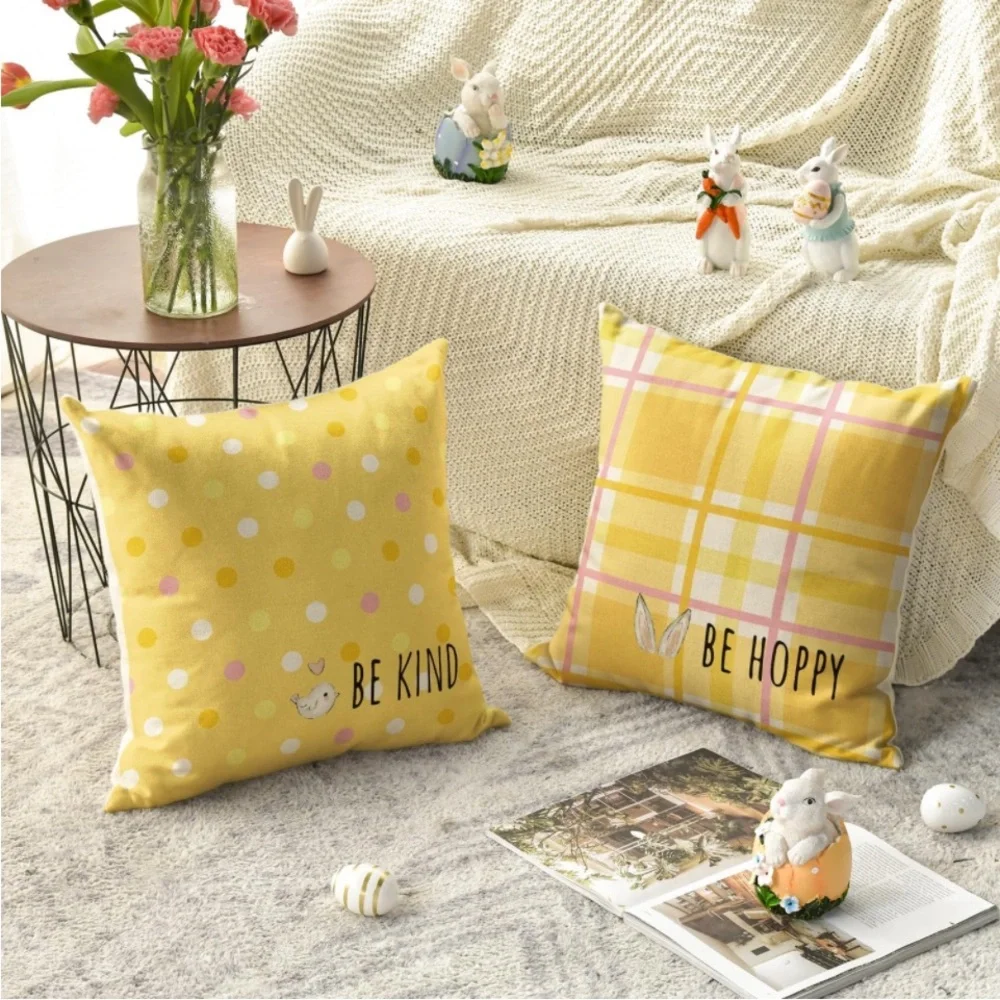 New AVOIN colorlife Easter Rabbit Flower Buffalo Plaid Be Hoppy Yellow throw